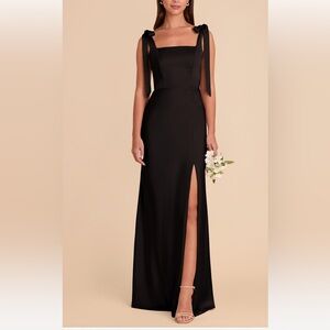 Birdy Grey Black matte satin Maxi Dress with Slit